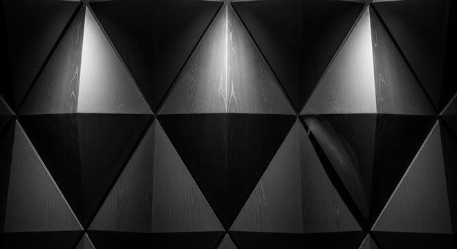 Black 3D geometric triangle pattern wall texture.