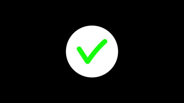 Animated check mark symbol showing success and approval. Clean smooth green tick motion with transparent alpha background. Ideal for UI feedback, app notifications, explainer video overlays and motion