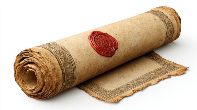 Old scroll with red wax seal and decorative border