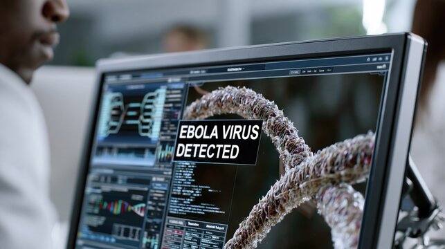 Detailed 3D Visualization of Ebola Virus Detection In Lab Monitor