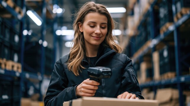 Candid Moment: Female Warehouse Worker in Action