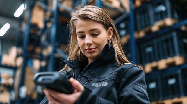 Real Warehouse Worker Candid Photo in Navy Blue Environment