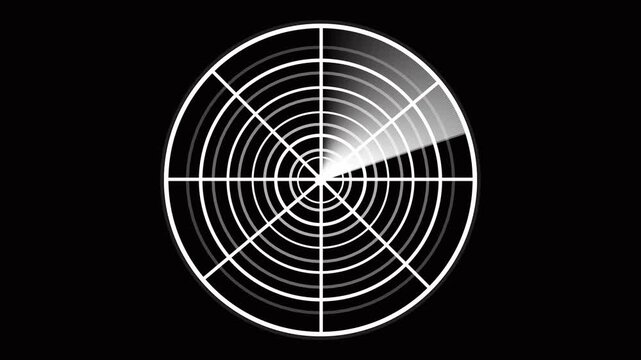 Abstract radar screen digital interface. Futuristic radar screen Animated glowing neon radar icon with rotating scan line and circular grid. alpha channel background for easy compositing and seamless