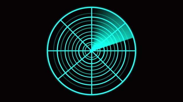 Abstract radar screen digital interface. Futuristic radar screen Animated glowing neon radar icon with rotating scan line and circular grid. alpha channel background for easy compositing and seamless 