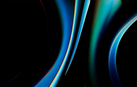 Iridescent Light Trails Flowing on Dark Background, 3D Render