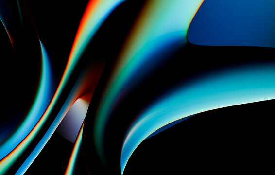 Abstract 3D Glowing Light Streaks on Black Background, Blue Teal