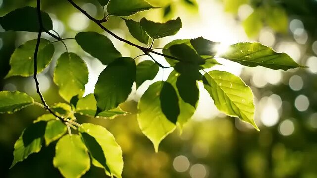 Sunlight filtering through green leaves.