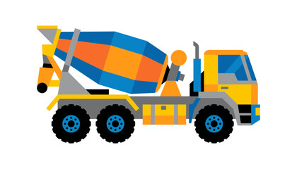 Fototapeta premium Concrete-Mixer Truck Flat Vector Construction Vehicle Icon With Modern Industrial Equipment Illustration Design