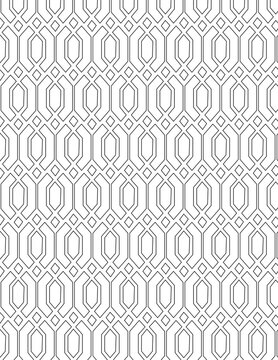 Geometric trellis pattern, grey and white interlocking line art, modern lattice background for wallpaper and textile design