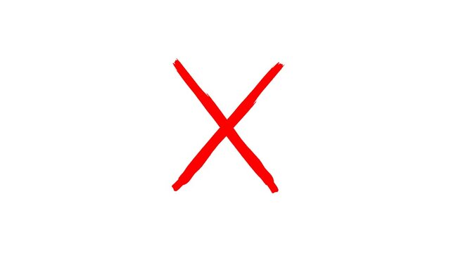 Hand drawn animated red cross mark X sign for video editing and motion graphics