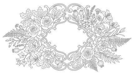 Obraz premium Horizontal floral frame with roses and fern leaves.
