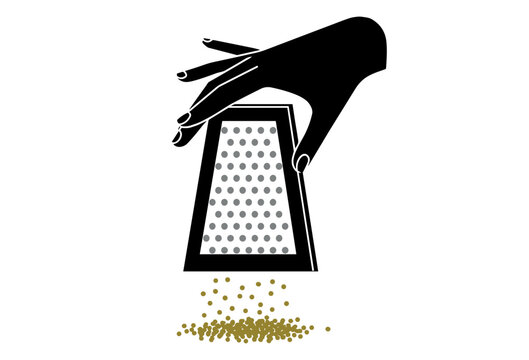 Hand Using Cheese Grater with Grated Cheese &ndash; Isolated Editable Vector on Transparent Background