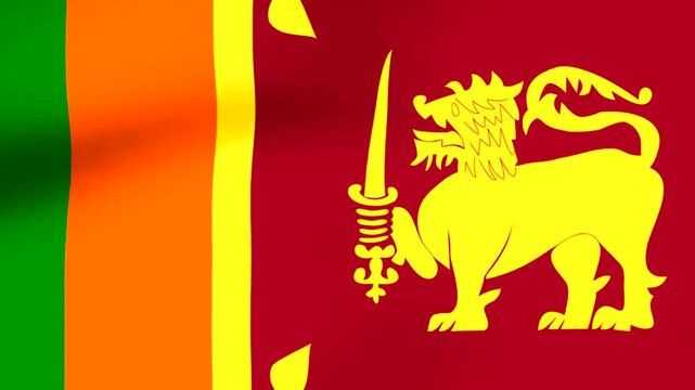 Waving flag of Sri Lanka with a golden lion holding a sword