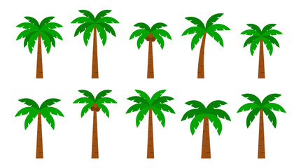 Naklejka premium Set of palm tree clipart icons on white background for tropical, beach, and summer design projects