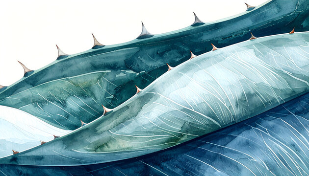 Agave leaf macro illustration showing textured surface with fine hatching in a modern graphic style generative AI