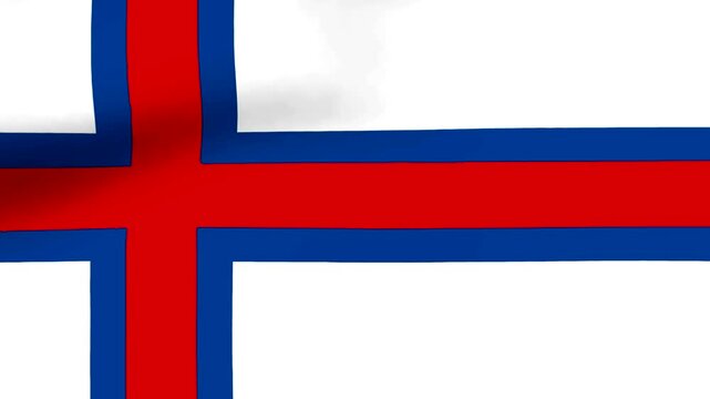 Waving flag of the Faroe Islands featuring a red cross with a blue border on a white field