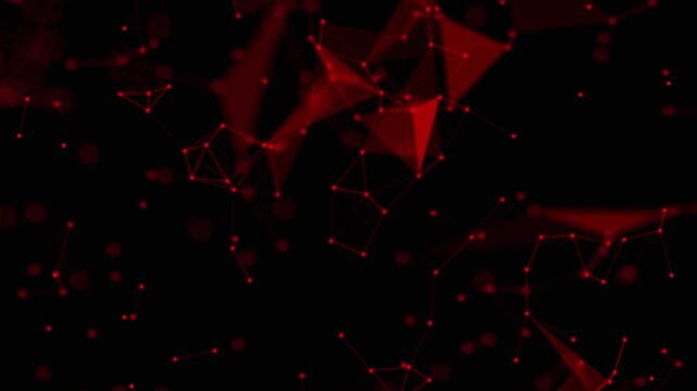Abstract red network of connected dots and lines on black background science technology data information futuristic