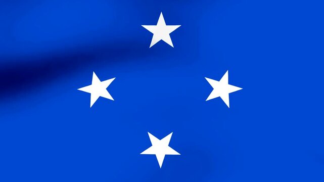 Waving flag of the Federated States of Micronesia with four white stars on a blue background