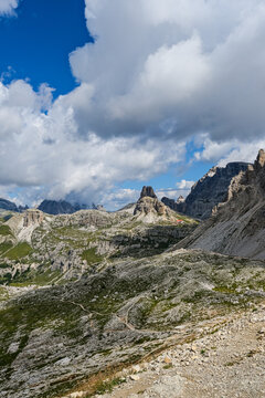 Dolomites mountain landscape scenic view in Italy, beautiful European Alps peak nature and travel destination concept