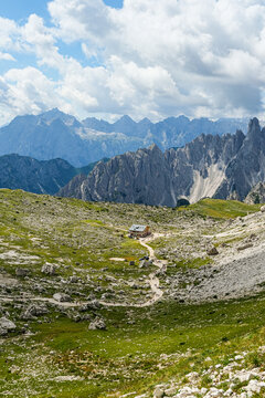 Dolomites mountain landscape scenic view in Italy, beautiful European Alps peak nature and travel destination concept