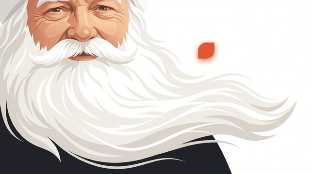 Santa Claus with flowing white beard and joyful expression  