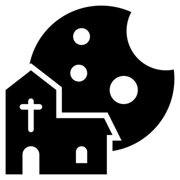 castle moon devil ghost trick halloween night solid glyph icon