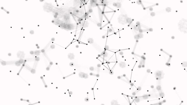 White digital plexus network with nodes and connected lines abstract visualization with interconnected points and on a background