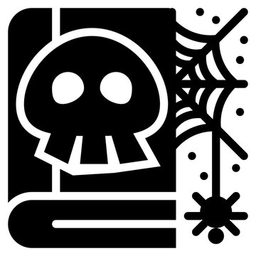 old devil book skull spider web halloween solid glyph icon
