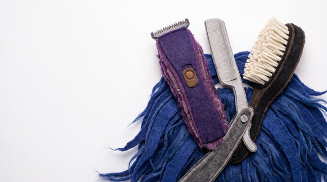 Beard shaping tools arranged on a blue background  