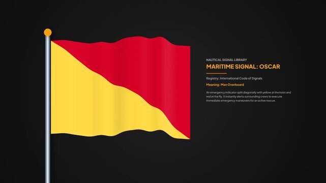 International Maritime Signal Flag Oscar Waving on Pole for Nautical Communication Loop Animation