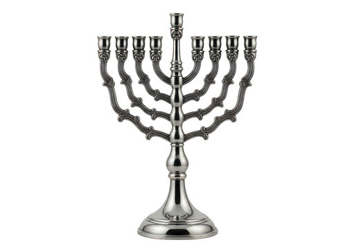 Silver menorah with nine branches on transparent background candelabrum hanukkah