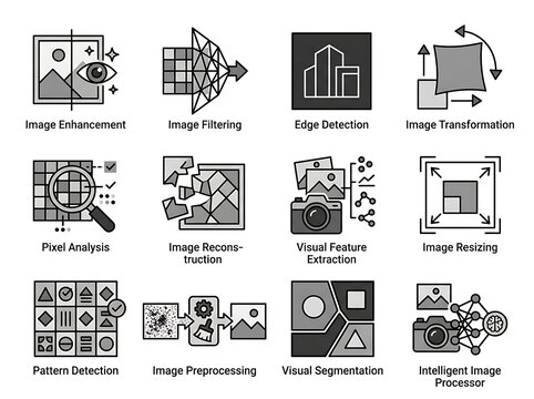 Computer vision and image processing concept icons set