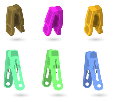 Colorful Clothespins in Various Shades and Designs Transparent Background