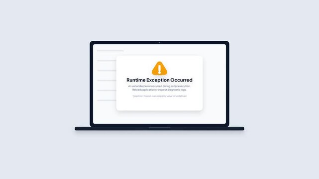 Runtime Exception Error Modal Flat Vector Laptop Screen UI Design Animation Loop 4K
