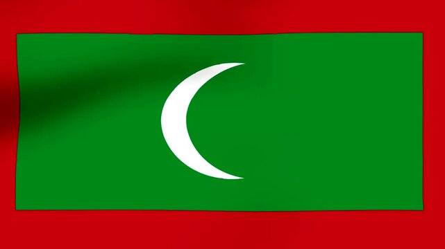 Waving flag of the Maldives featuring a white crescent on green