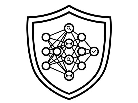 Shield with network connection nodes and checkmark icon vector