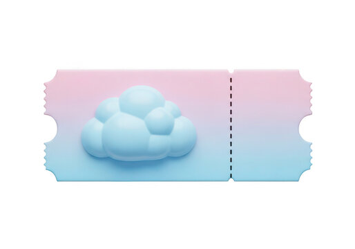 Cloud shaped object on a ticket stub 3d render on transparent background