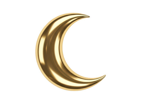 Golden crescent moon shape on transparent background metallic luster shine