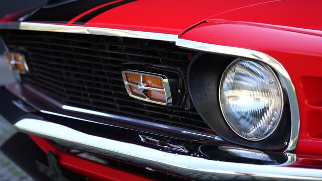 The grille of an old American muscle car