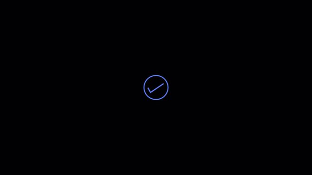 Check mark icon animation with alpha channel, correct symbol animated icon video, verification complete check mark video 