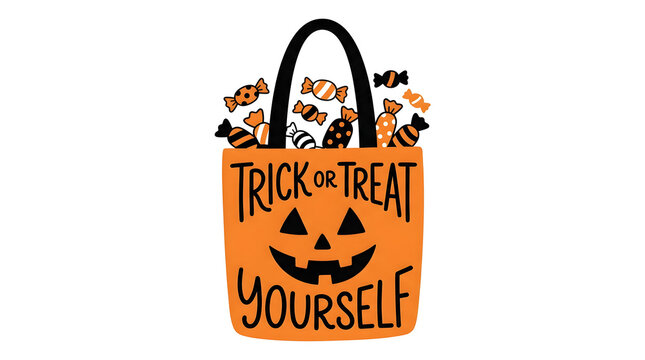 Halloween trick or treat orange bag filled with assorted sweet candies