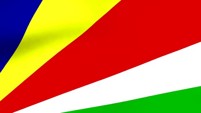 Waving flag of the Seychelles with blue yellow red white and green colors
