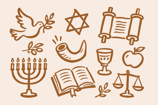 Jewish Holiday Symbols Doodle Set