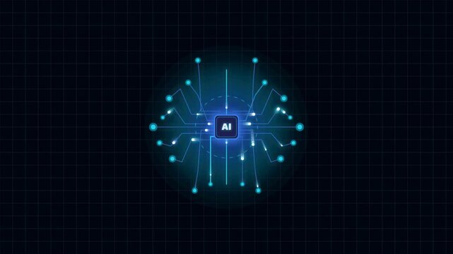 Artificial intelligence digital brain future technology cpu circuit board processing data motion.