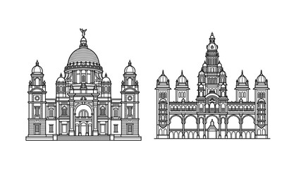 Fototapeta premium Grand Historic Government Buildings with Domes, Towers and Ornate Classical Architecture Line Art Collection