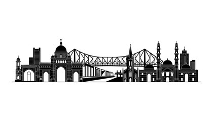 Obraz premium Historic City Skyline Landmark Silhouette with Bridges, Mosques and Architectural Buildings Collection