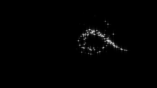 fast glittering night star lines, fairy dust wand shimmer glitter  cartoon doodle sparkles on black screen. glowing light effect in seamless 4K video.