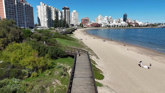Punta Del Este Skyline In Punta Del Este Maldonado Uruguay. Amazing Skysrapers And Traffic On Street Viewed From Above. Bay Water Landscape. Landmark Coast. Punta Del Este Maldonado.