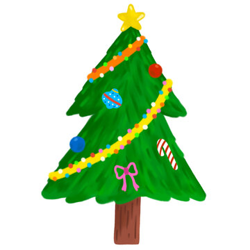 Christmas tree illustration, simple Christmas holiday season illustration