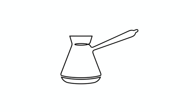 Elegant single line drawing of a traditional turkish coffee pot or cezve with a long handle on a clean white background.